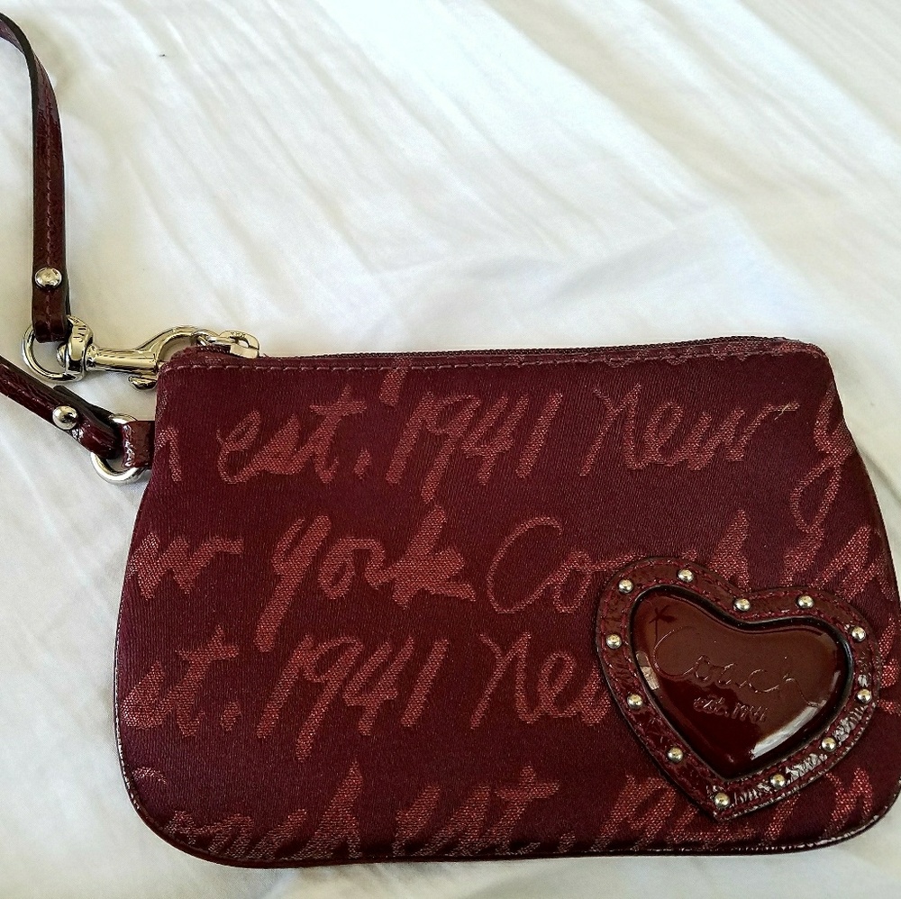 Cute Coach maroon Heart wristlet GUC
